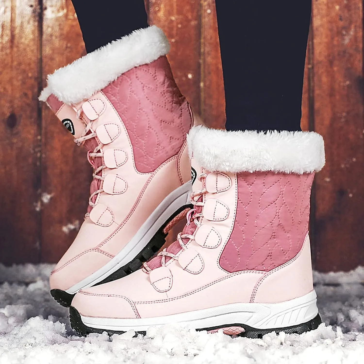 Snow Boots for Women Knee High Non Slip Winter Snow Boots for Women Size 12 Womens Winter Boots Waterproof Slip on Winter Boot Women Tall Winter Boots for Women with Heel
