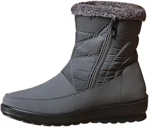 Snow Boots for Womens Winter Shoes Warm Fleece Lined Mid Calf Boots Women Anti Slip Water-proof Side Zipper Comfortable Outdoor Boot Platform Wedge Booties for Ladies Walking Hiking Shoes