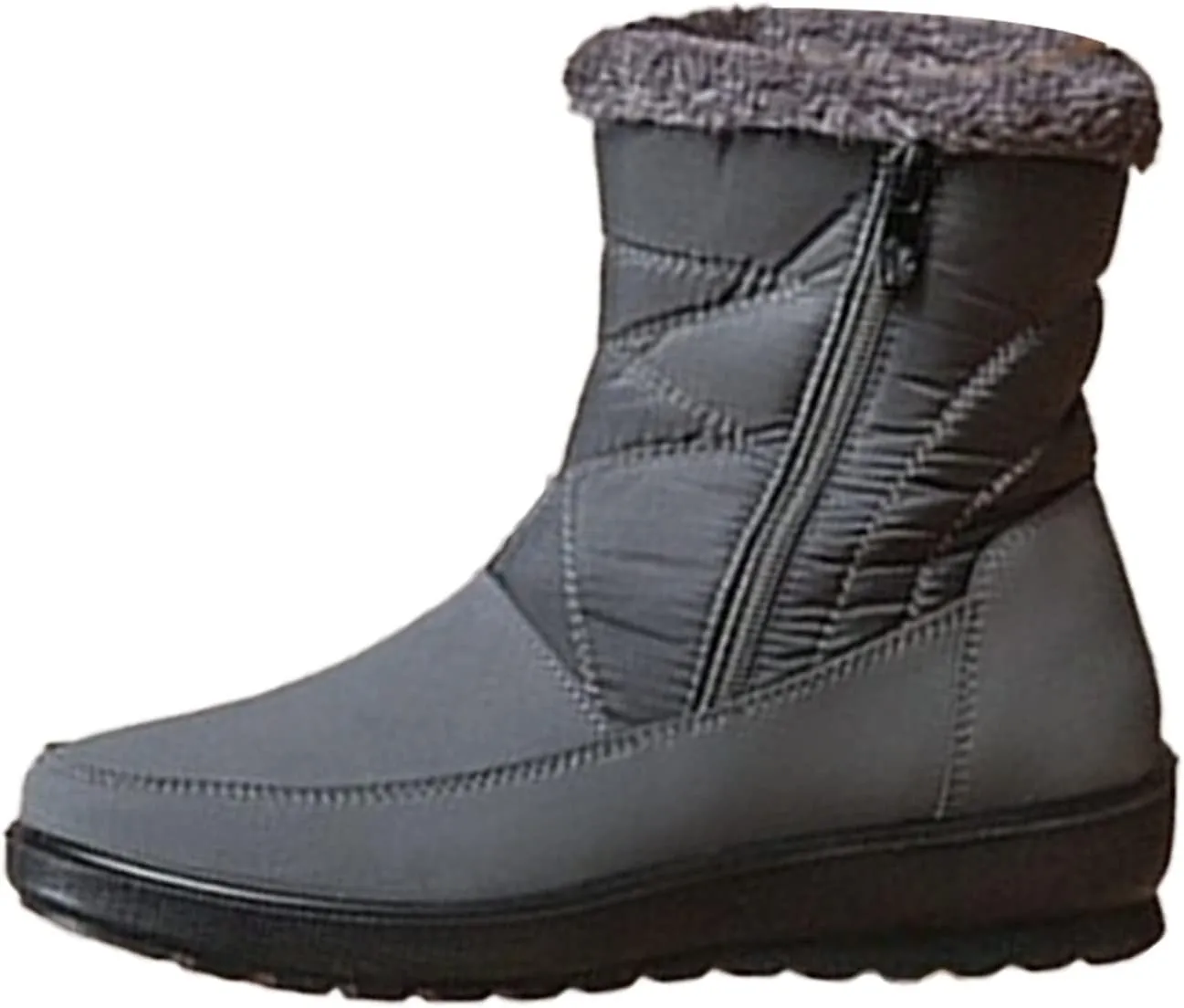Snow Boots for Womens Winter Shoes Warm Fleece Lined Mid Calf Boots Women Anti Slip Water-proof Side Zipper Comfortable Outdoor Boot Platform Wedge Booties for Ladies Walking Hiking Shoes