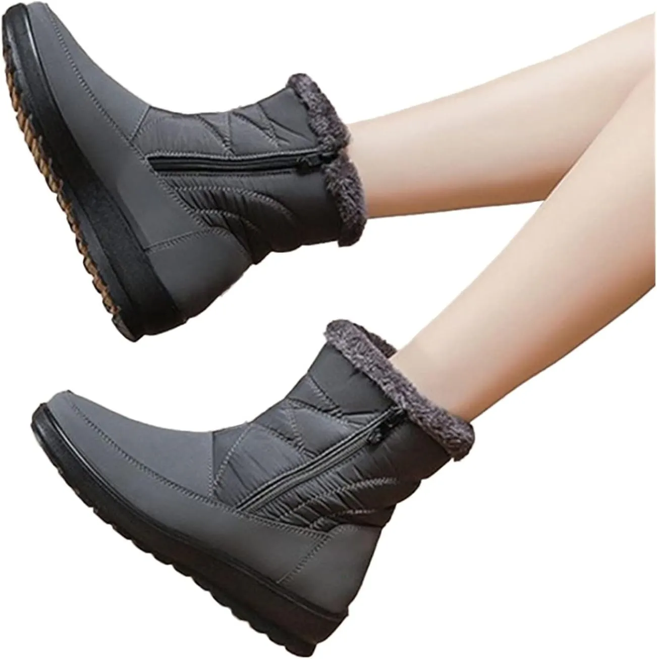 Snow Boots for Womens Winter Shoes Warm Fleece Lined Mid Calf Boots Women Anti Slip Water-proof Side Zipper Comfortable Outdoor Boot Platform Wedge Booties for Ladies Walking Hiking Shoes