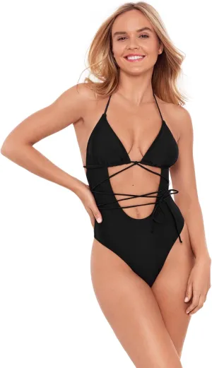 Sports Illustrated Women's Cutout One Piece with Wrap Tie Detail