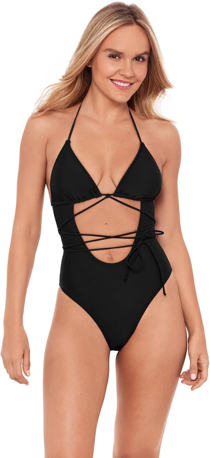Sports Illustrated Women's Cutout One Piece with Wrap Tie Detail