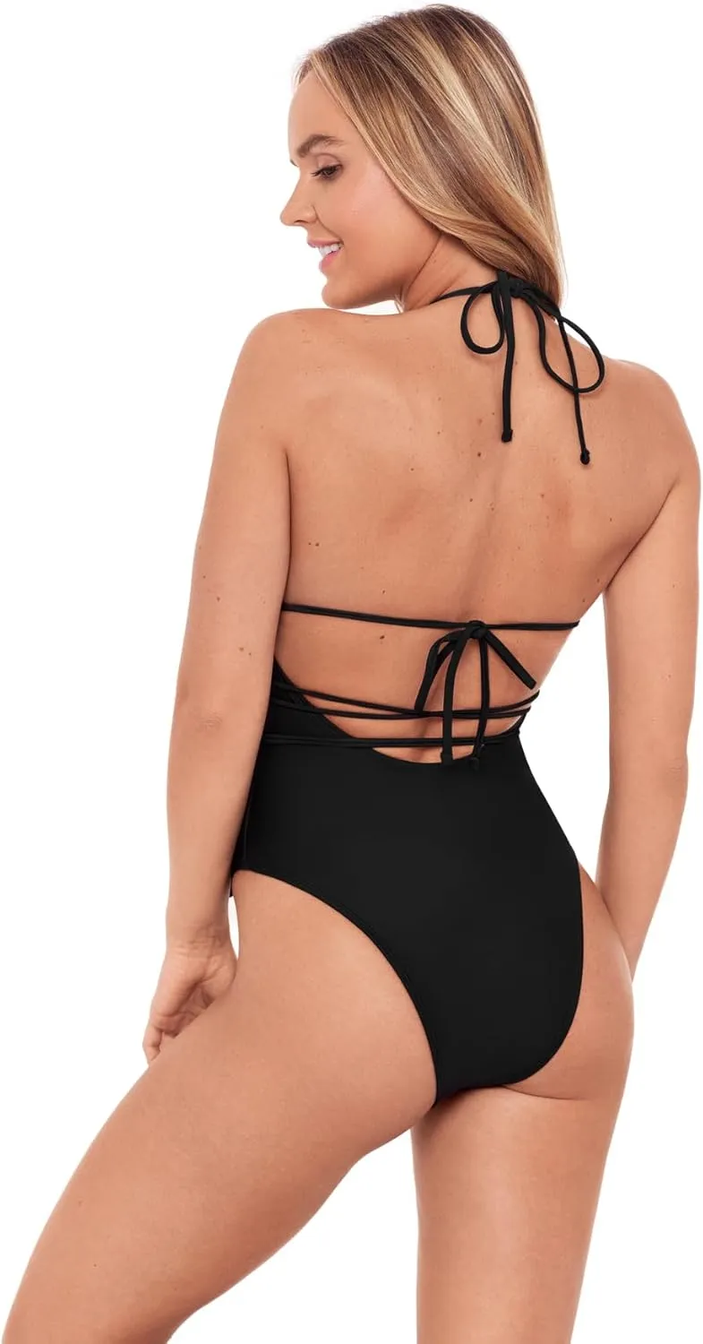 Sports Illustrated Women's Cutout One Piece with Wrap Tie Detail