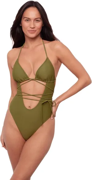 Sports Illustrated Women's Cutout One Piece with Wrap Tie Detail
