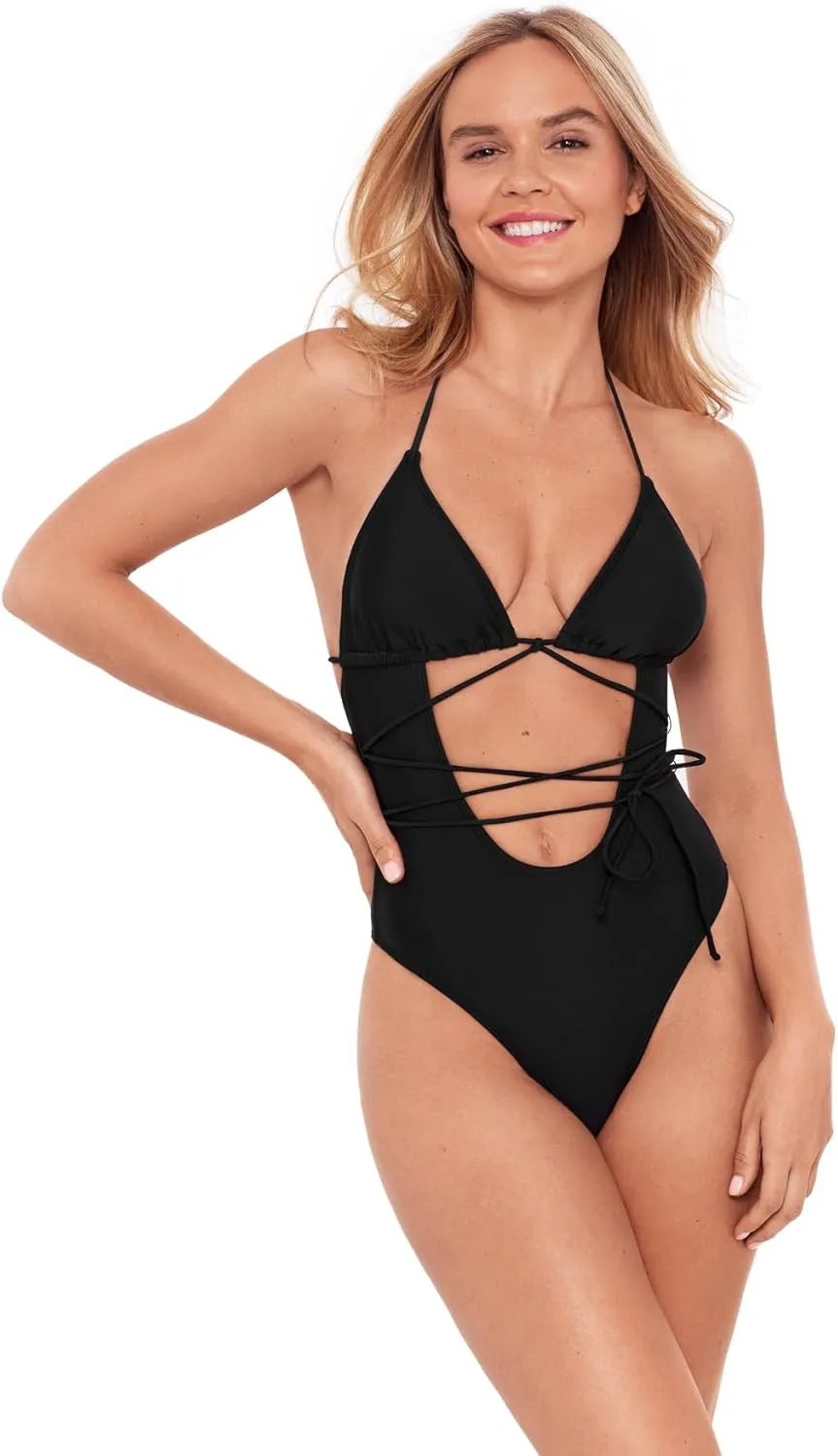 Sports Illustrated Women's Cutout One Piece with Wrap Tie Detail