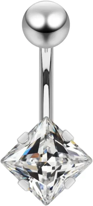 Square Cz Stone 14 Gauge Stainless Steel Belly Ring - Belly Button jewelry - Navel jewelry