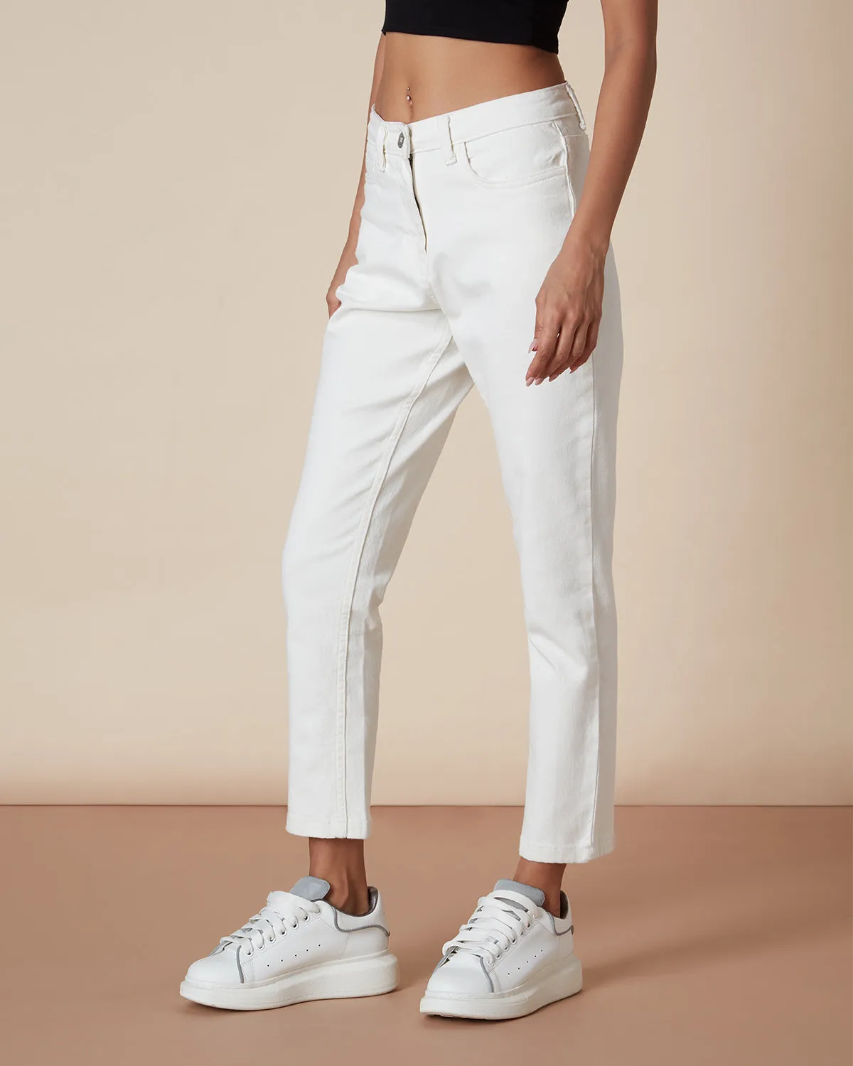 Star Shine Relaxed White Jeans