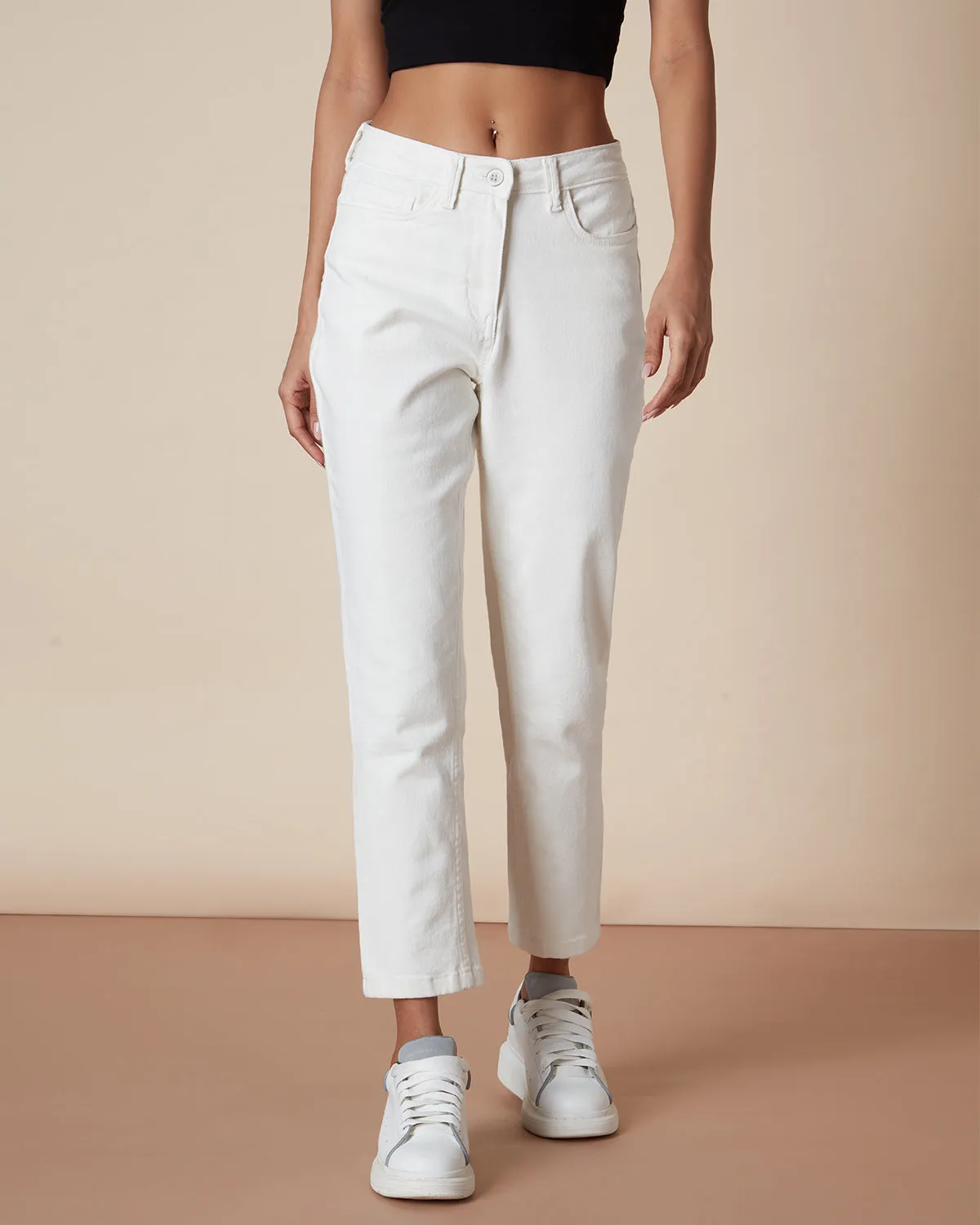 Star Shine Relaxed White Jeans
