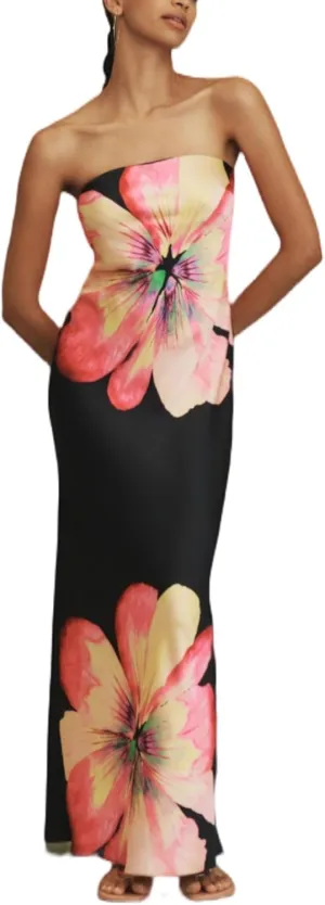 Strapless Floral Printed Maxi Dress for Women Summer Y2k Backless Bodycon Dress Sleeveless Beach Long Tube Sundresses