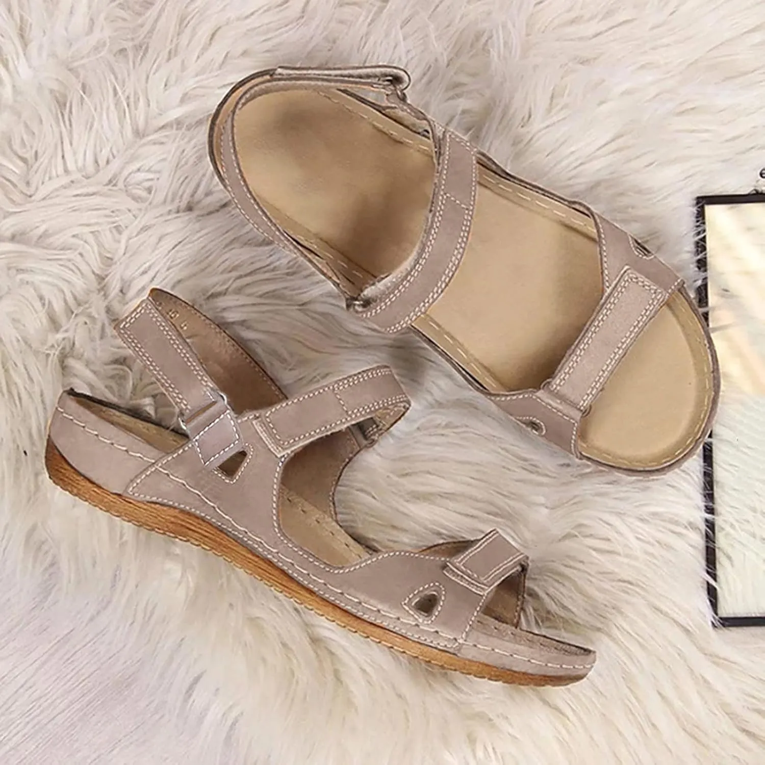 SuanlaTDS Flat Orthopedic Sandals for Women Comfortable Open Toe Adjustable Ankle Strap Platform 2025 Dressy Summer Beach Dress Shoes Arch Support Low Wedge Heel Walking Outdoor Sandal