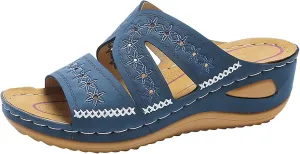 SuanlaTDS Orthopedic Sandals for Women Dressy Wedge Sandals with Arch Support Womens Slip On Platform Casual Outdoor Walking Wide Width Open Toe Summer Comfortable Beach Shoes