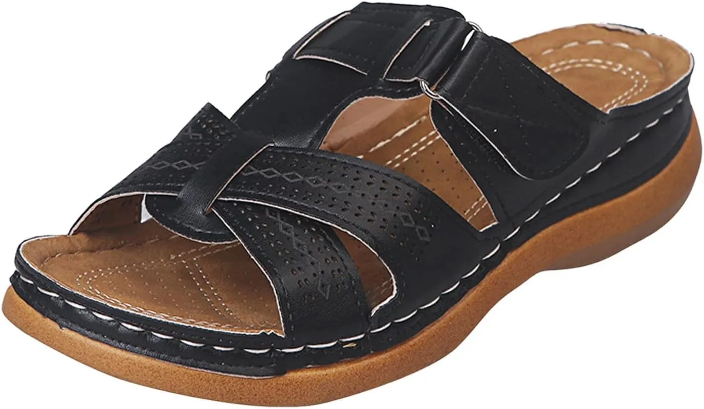 SuanlaTDS Orthopedic Sandals for Women Wedge Summer Dressy Comfortable Arch Support Slip On Platform Beach Walking Shoes 2025 Outdoor Open Toe Low Heels Boho Party Slide Sandal Slippers