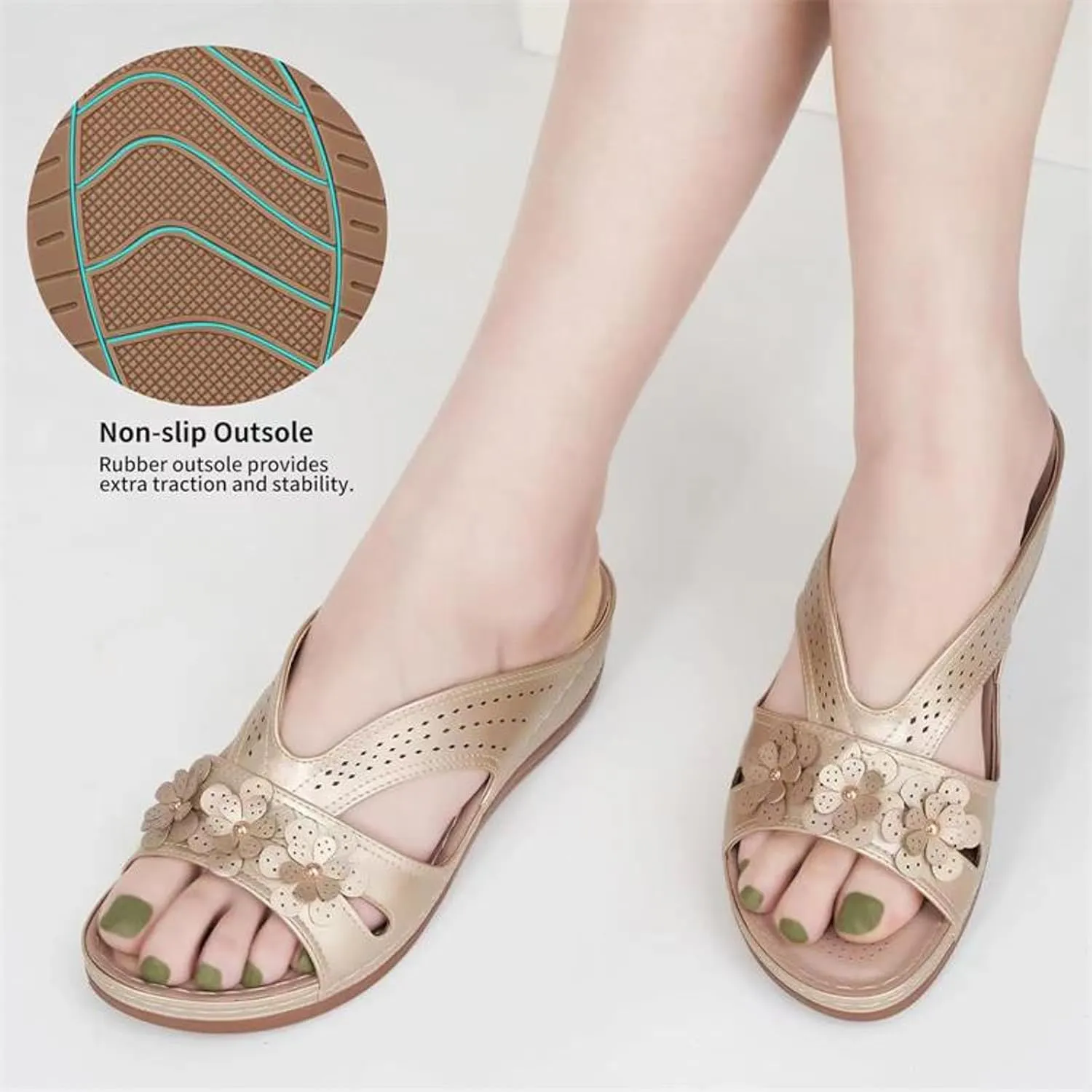 SuanlaTDS Orthopedic Sandals for Women, Womens Summer Comfortable Wedge Arch Support Flip Flops Platform Dressy Slip-on Slides Low Heel Beach Outdoor Walking Shoes 2025 Open Toe Wedges Sandal