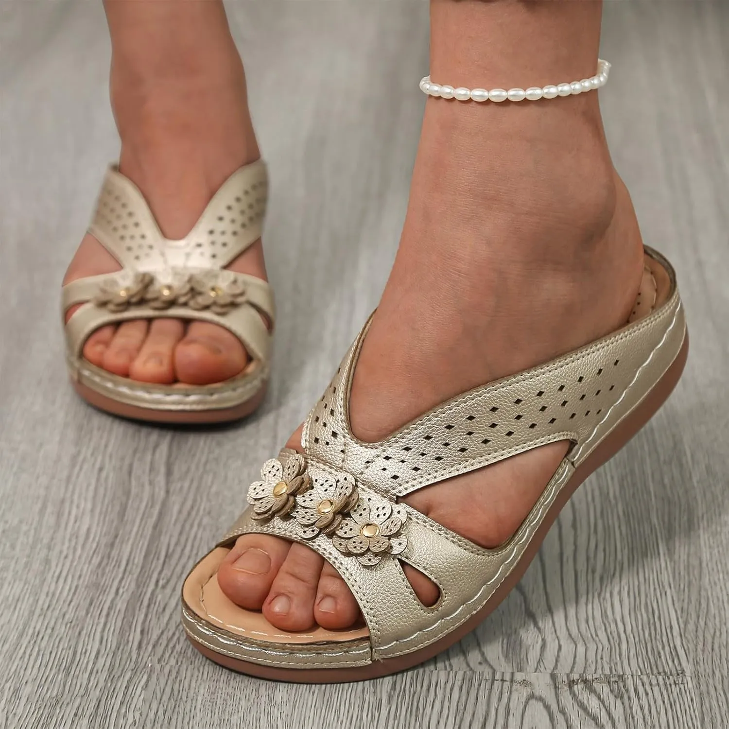 SuanlaTDS Orthopedic Sandals for Women, Womens Summer Comfortable Wedge Arch Support Flip Flops Platform Dressy Slip-on Slides Low Heel Beach Outdoor Walking Shoes 2025 Open Toe Wedges Sandal