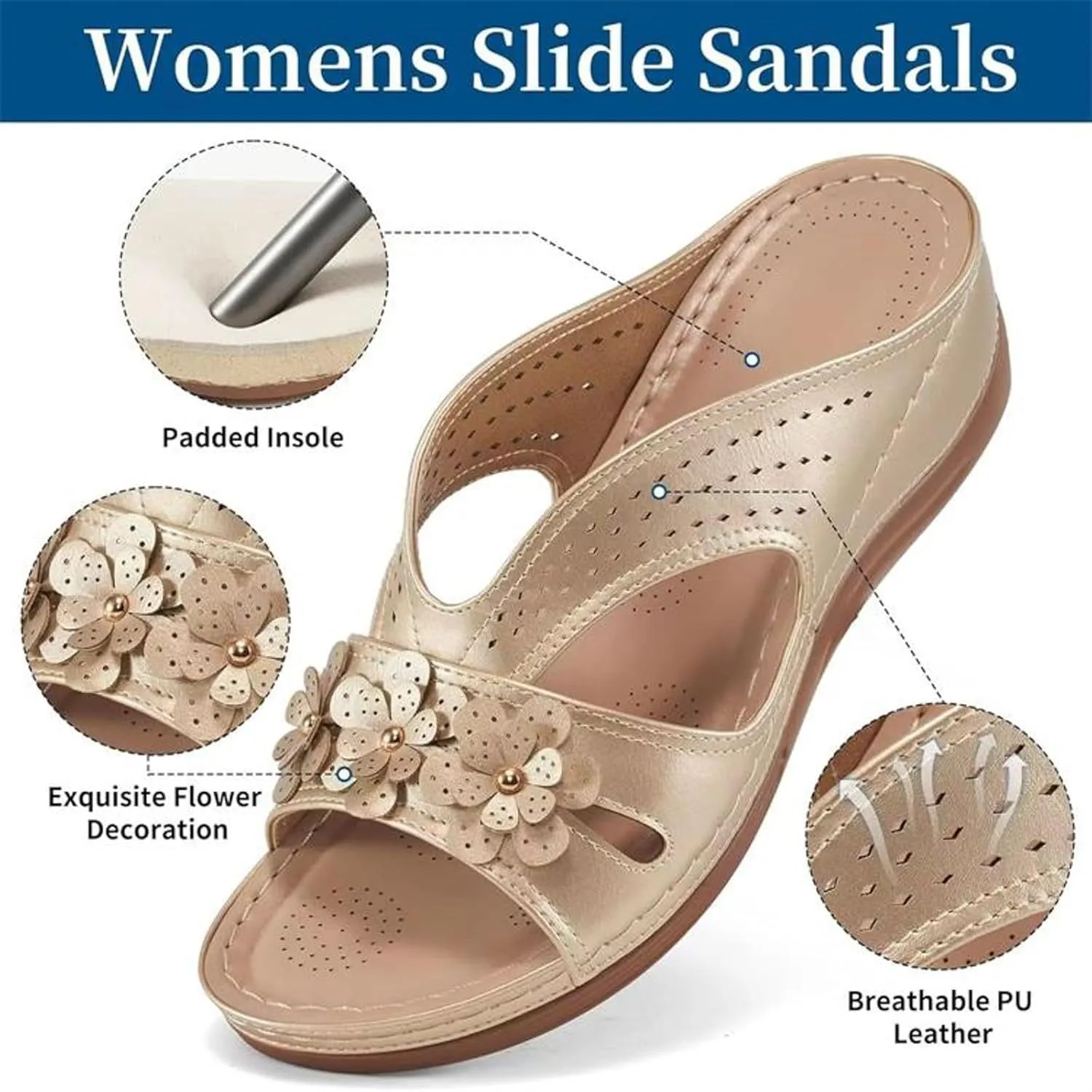 SuanlaTDS Orthopedic Sandals for Women, Womens Summer Comfortable Wedge Arch Support Flip Flops Platform Dressy Slip-on Slides Low Heel Beach Outdoor Walking Shoes 2025 Open Toe Wedges Sandal