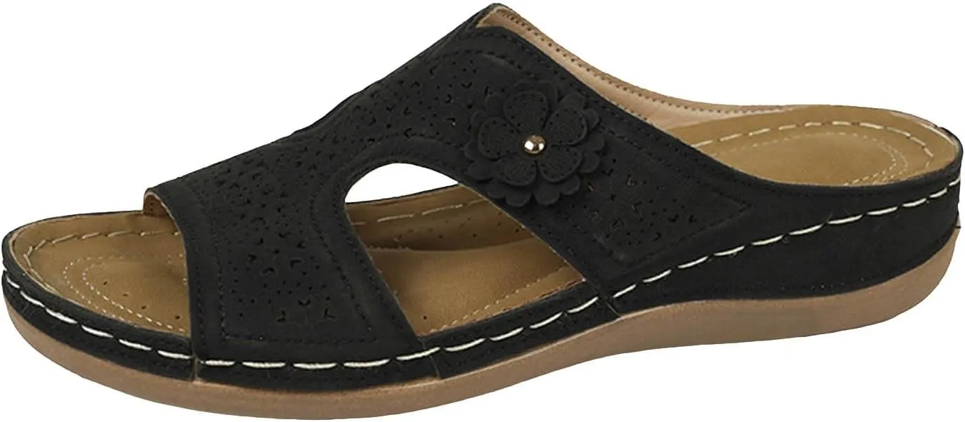 SuanlaTDS Orthopedic Wedge Sandals for Women 2025 Summer Dressy Open Toe Walking Slippers with Arch Support Comfortable Daily Wear Outdoor Beach Shoes Slip-on Platform Low Heel Slide Sandal