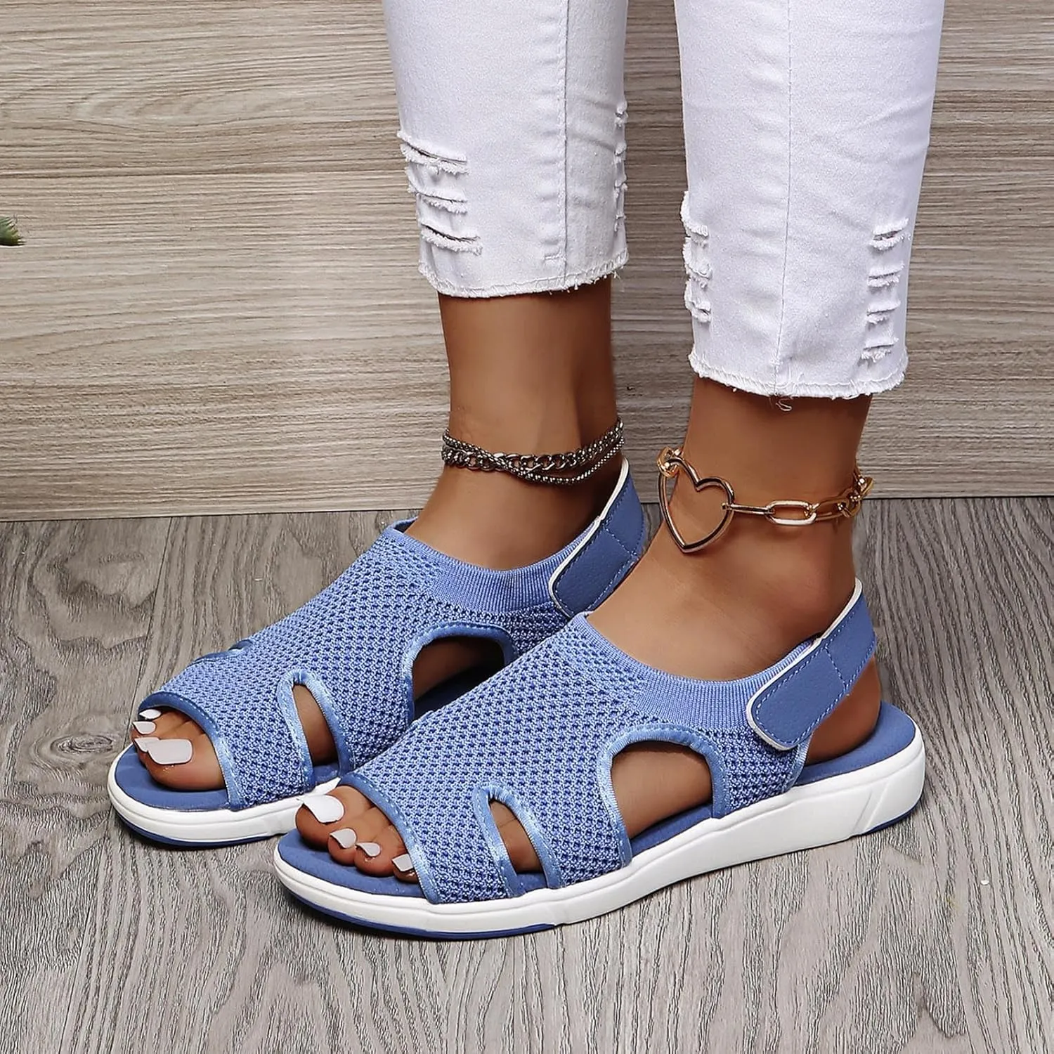 SuanlaTDS Platform Sandals for Women Comfortable Wedge Open Toe Walking Orthopedic Sandals Summer Dressy Mesh Casual Thick Soled Slingback Breathable Low Heels Outdoor Sport Sandals