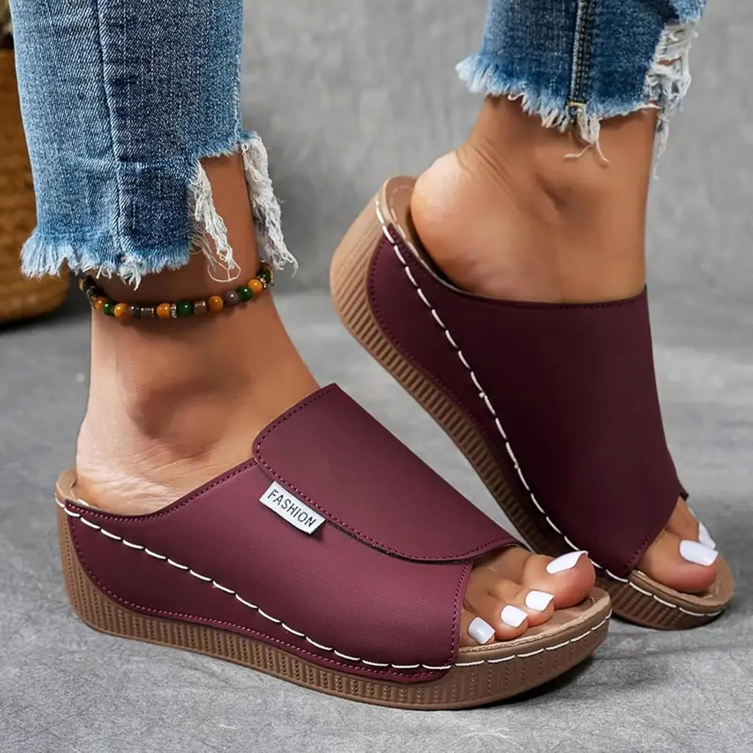 SuanlaTDS Women's Orthopedic Wedge Slide Sandals Platform Arch Support Comfortable Slip On Open Toe High Heels Slide Sandal Casual Summer Shoes Outdoor Elegant Dressy Walking Slippers