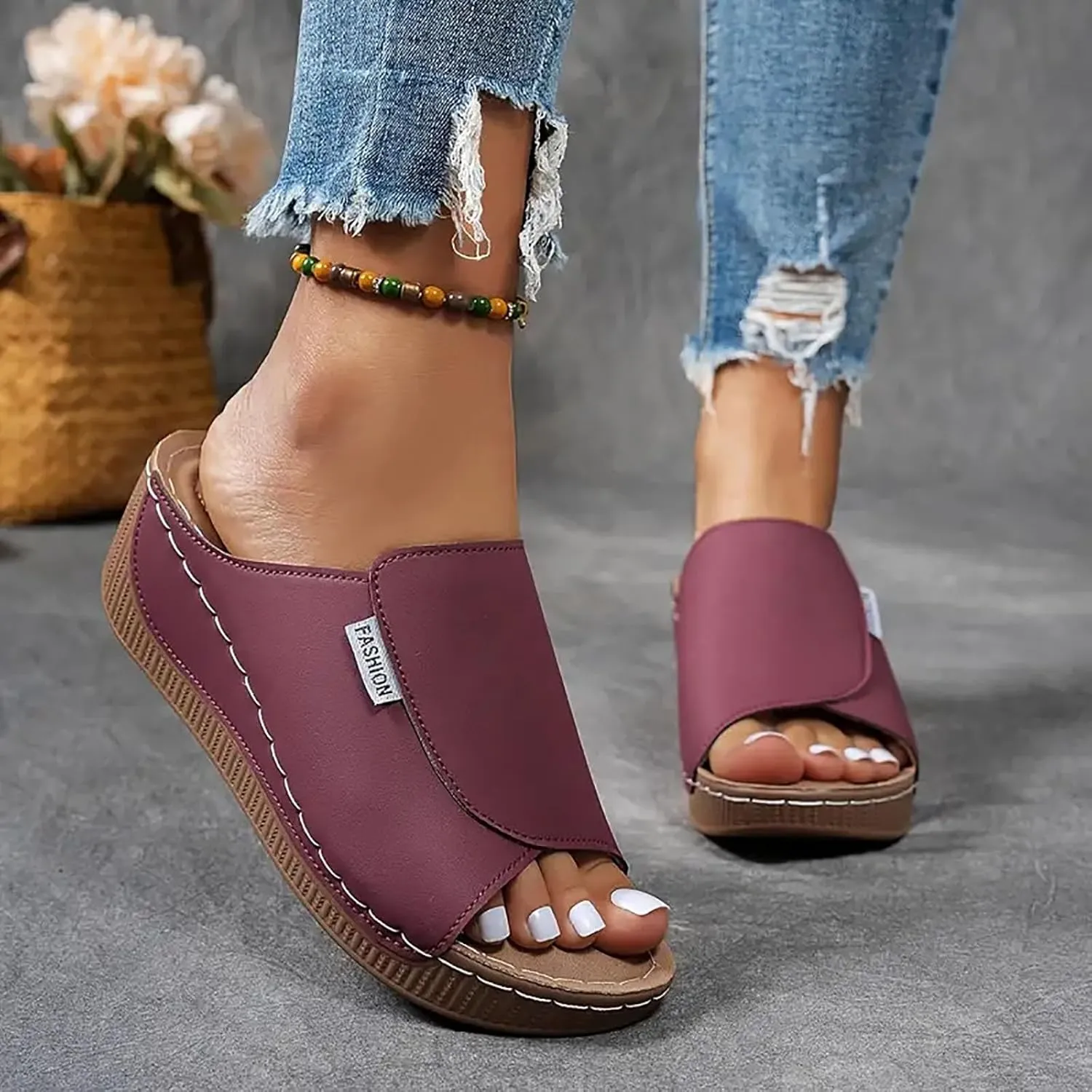 SuanlaTDS Women's Orthopedic Wedge Slide Sandals Platform Arch Support Comfortable Slip On Open Toe High Heels Slide Sandal Casual Summer Shoes Outdoor Elegant Dressy Walking Slippers