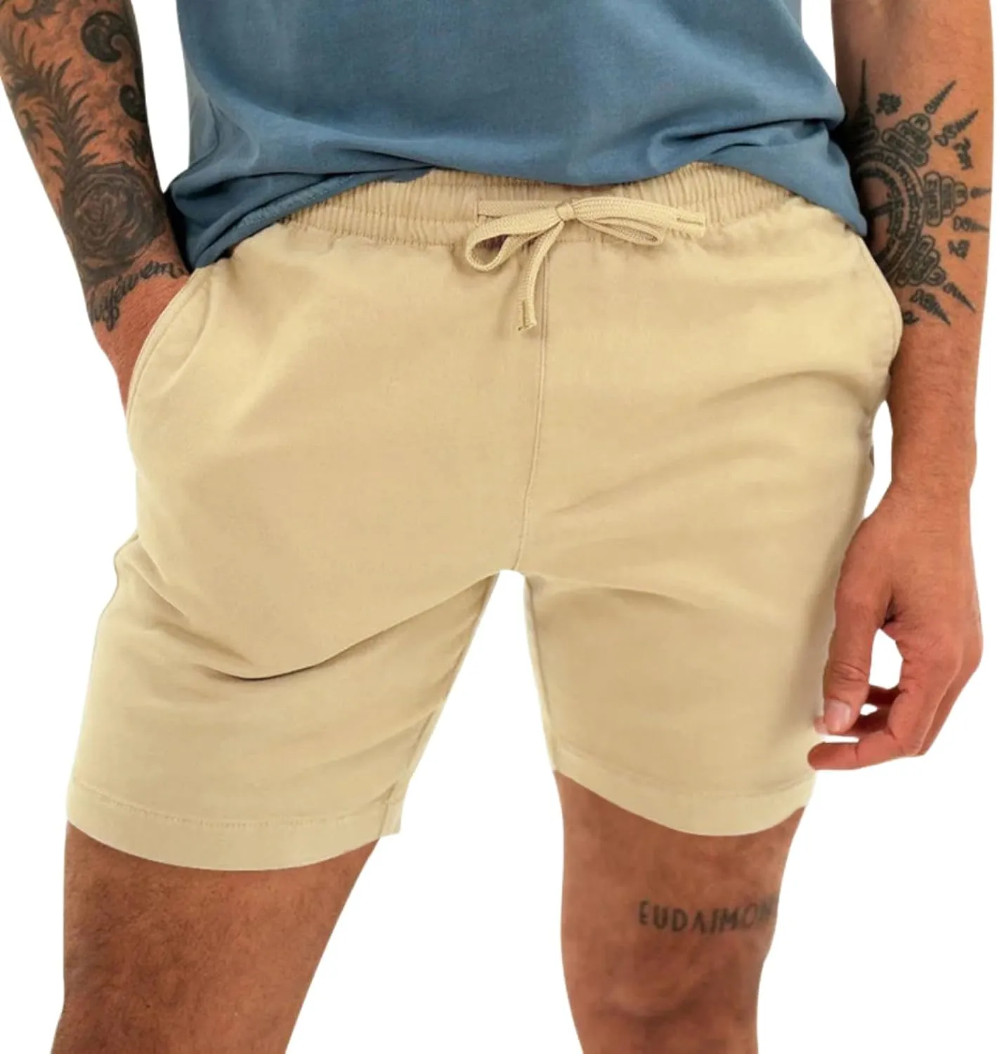 Summer Cotton Linen Shorts for Men Drawstring Breathable Sports Shorts Slim Fit Stretch Pants Quick Dry Thin Pants