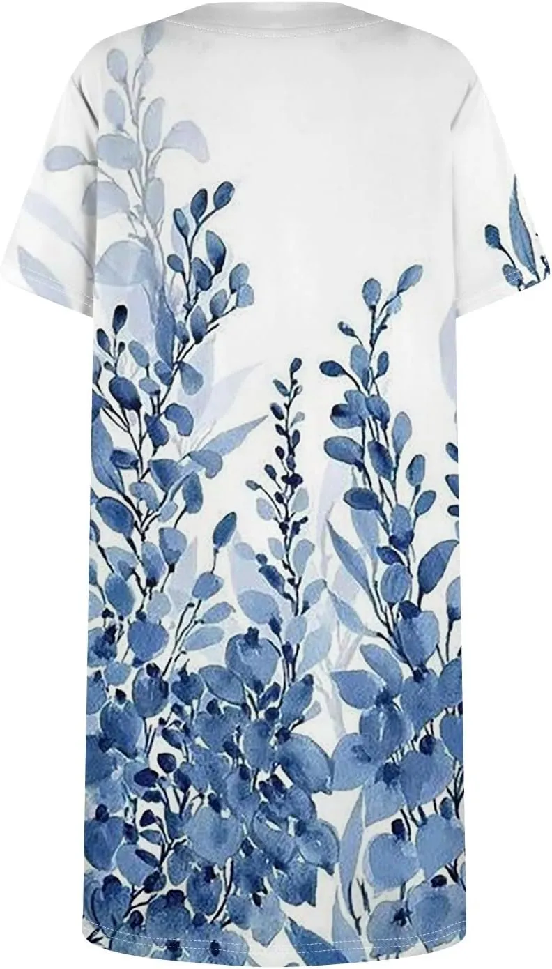 Summer Dress T-Shirt Dress Short Sleeve Square Neck Plus Size Dresses for Curvy Women Fashion Mini Dress with Pockets