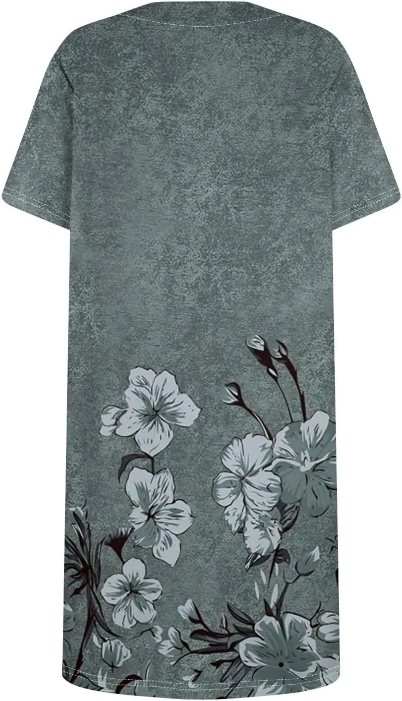 Summer Dress T-Shirt Dress Short Sleeve Square Neck Plus Size Dresses for Curvy Women Fashion Mini Dress with Pockets