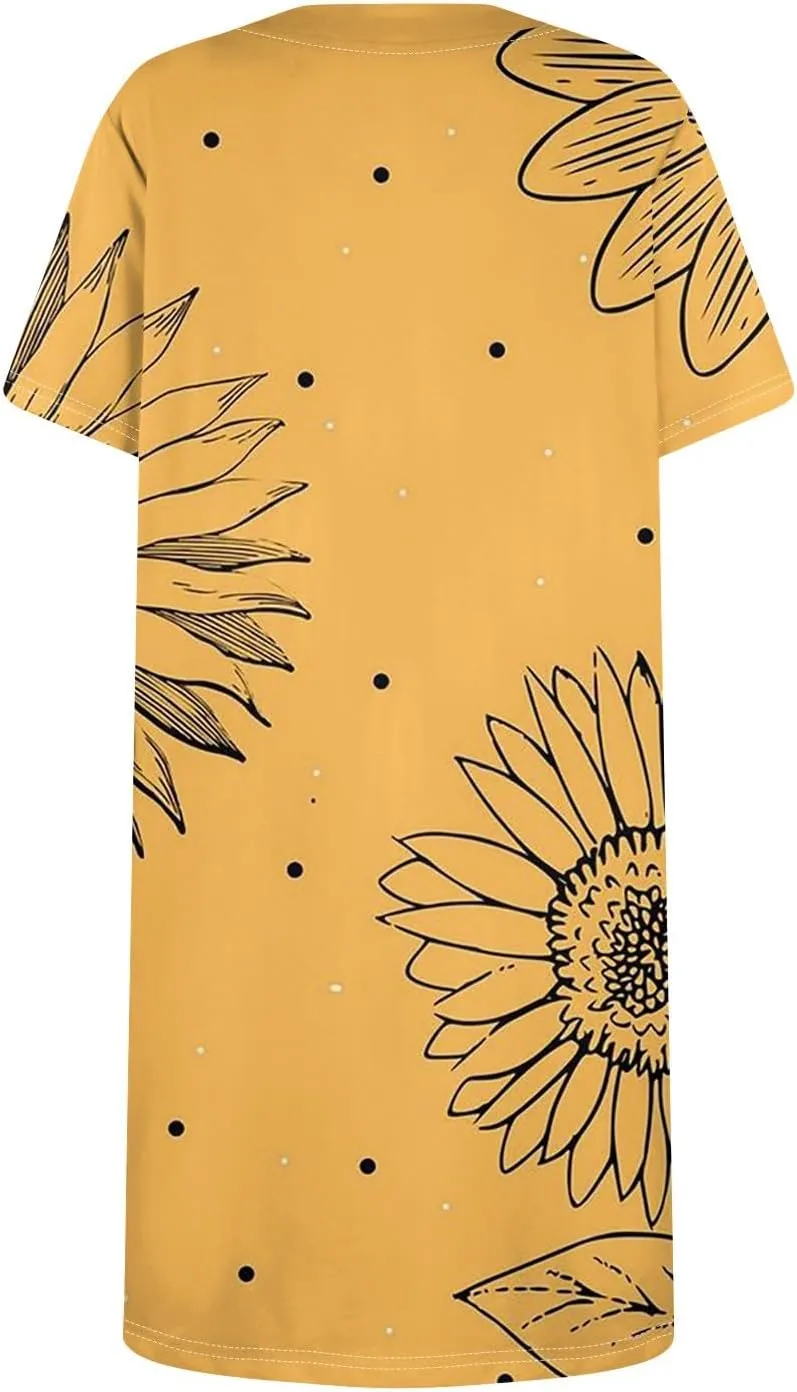 Summer Dress T-Shirt Dress Short Sleeve Square Neck Plus Size Dresses for Curvy Women Fashion Mini Dress with Pockets