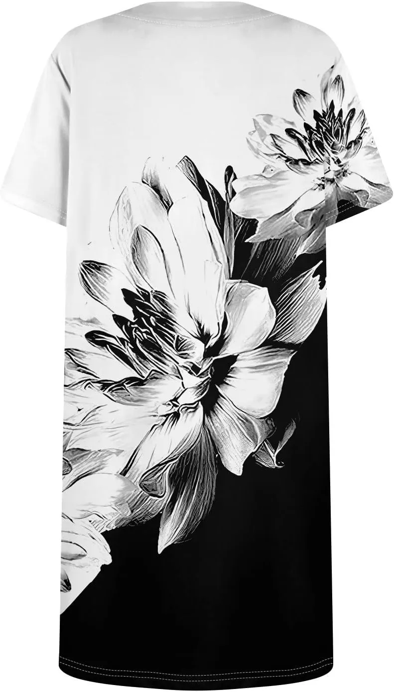 Summer Dress T-Shirt Dress Short Sleeve Square Neck Plus Size Dresses for Curvy Women Fashion Mini Dress with Pockets