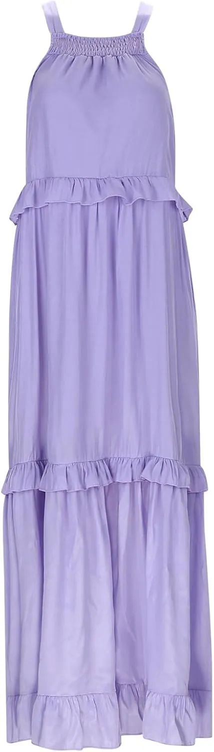 Summer Dresses for Women 2024 Halter Tie Back Loose Flowy Ruffle Tiered Maxi Dress Beach Swing Long Dress Sundress