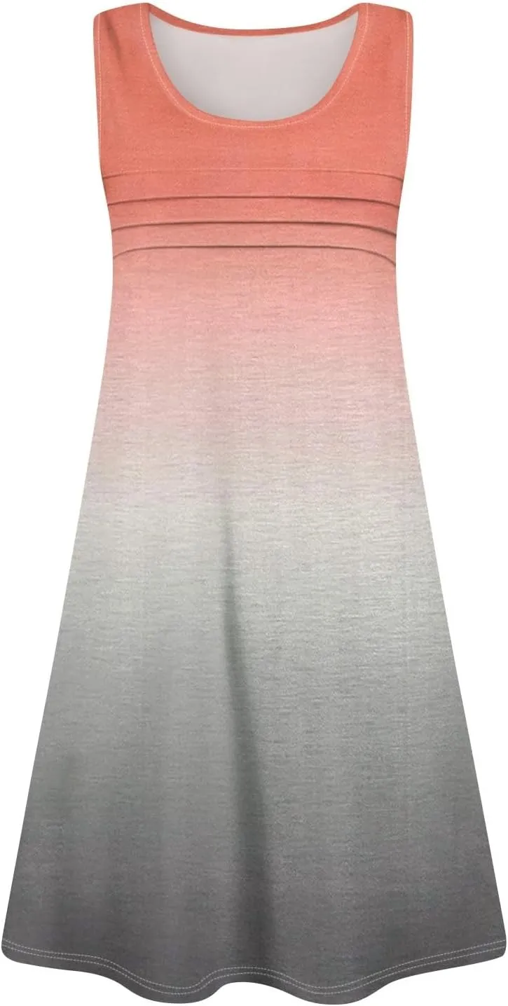 Summer Dresses for Women 2025 Floral Loose T Shirt Dresses V Neck Casual Pleated Front Tank Dress Sleeveless Sundresses