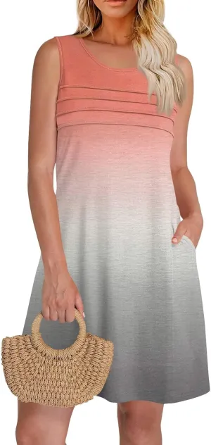 Summer Dresses for Women 2025 Floral Loose T Shirt Dresses V Neck Casual Pleated Front Tank Dress Sleeveless Sundresses