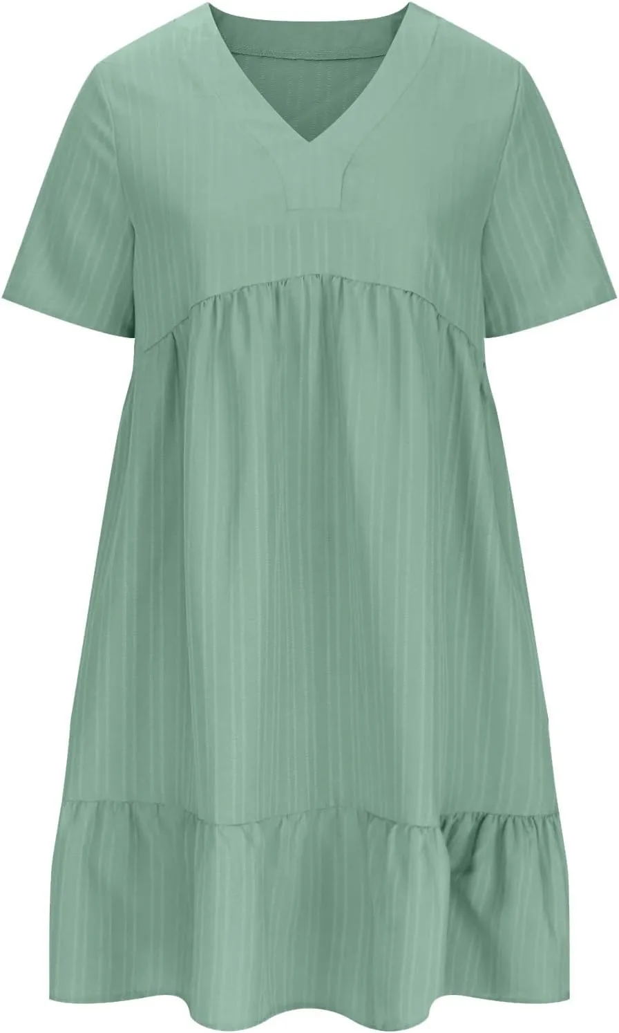 Summer Dresses for Women 2025 Trendy Loose Short Sleeve Solid Color Sundress Casual Pleated Vacation Beach Dress