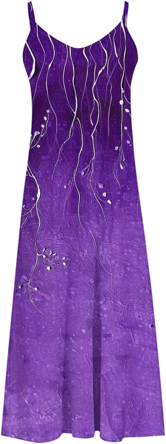 Summer Dresses for Women 2025 Vacation Floral Slip Dress Spaghetti Strap Boho Print V Neck Beach Vacation Sundresses
