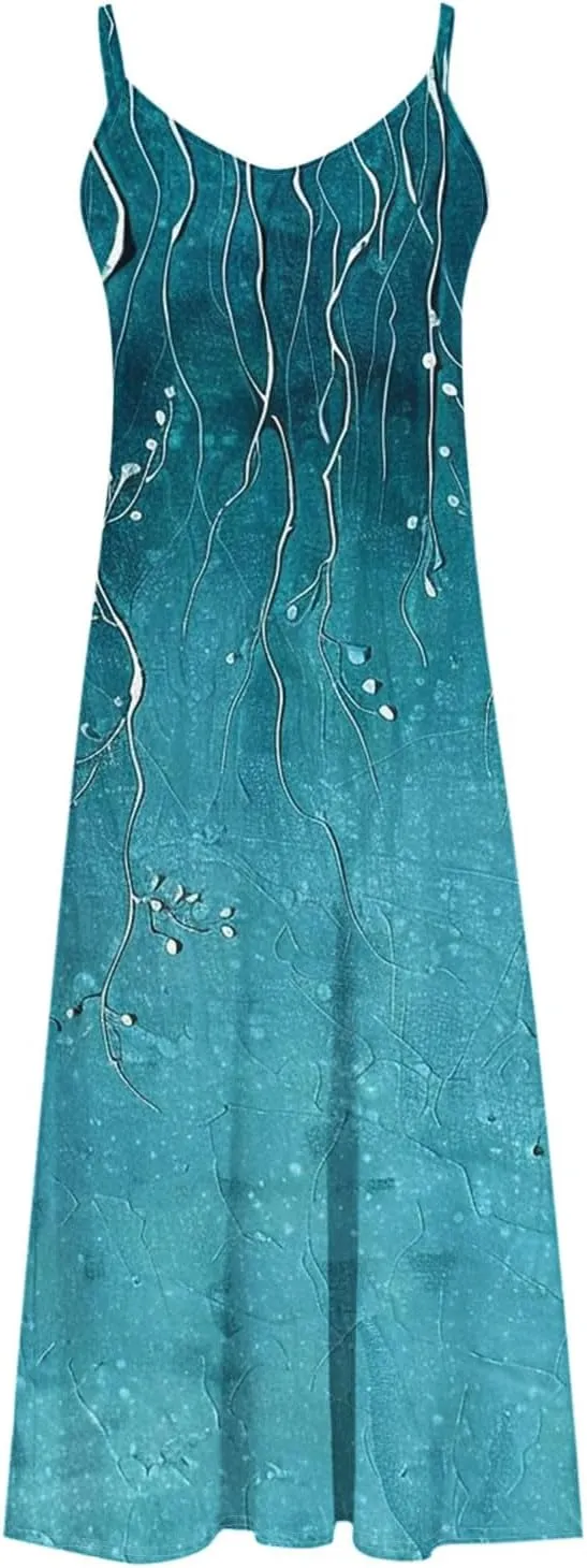 Summer Dresses for Women 2025 Vacation Floral Slip Dress Spaghetti Strap Boho Print V Neck Beach Vacation Sundresses