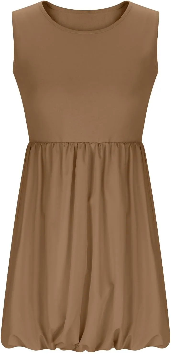 Summer Dresses for Women Casual Sleeveless Mini Bubble Short Tank Dress Cute Drop Waist Cocktail Sundress with Pockets