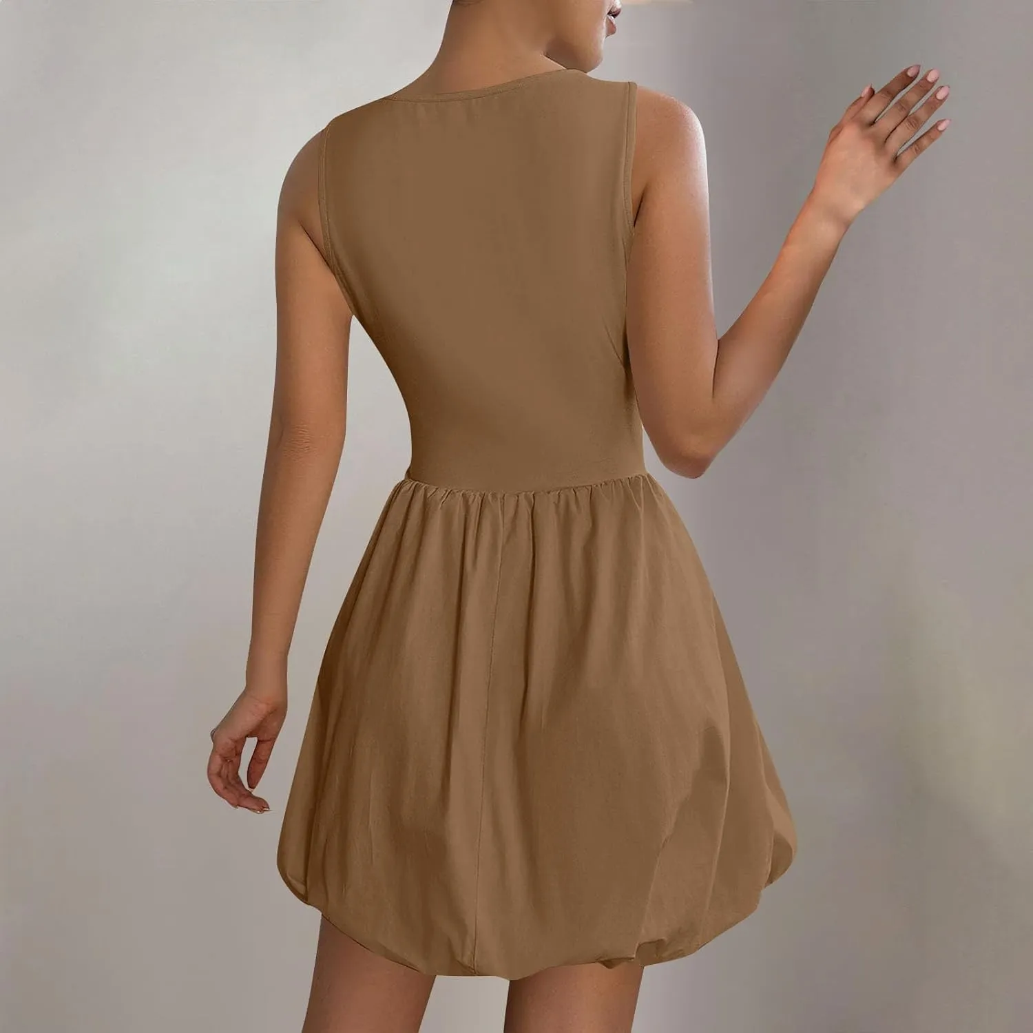 Summer Dresses for Women Casual Sleeveless Mini Bubble Short Tank Dress Cute Drop Waist Cocktail Sundress with Pockets