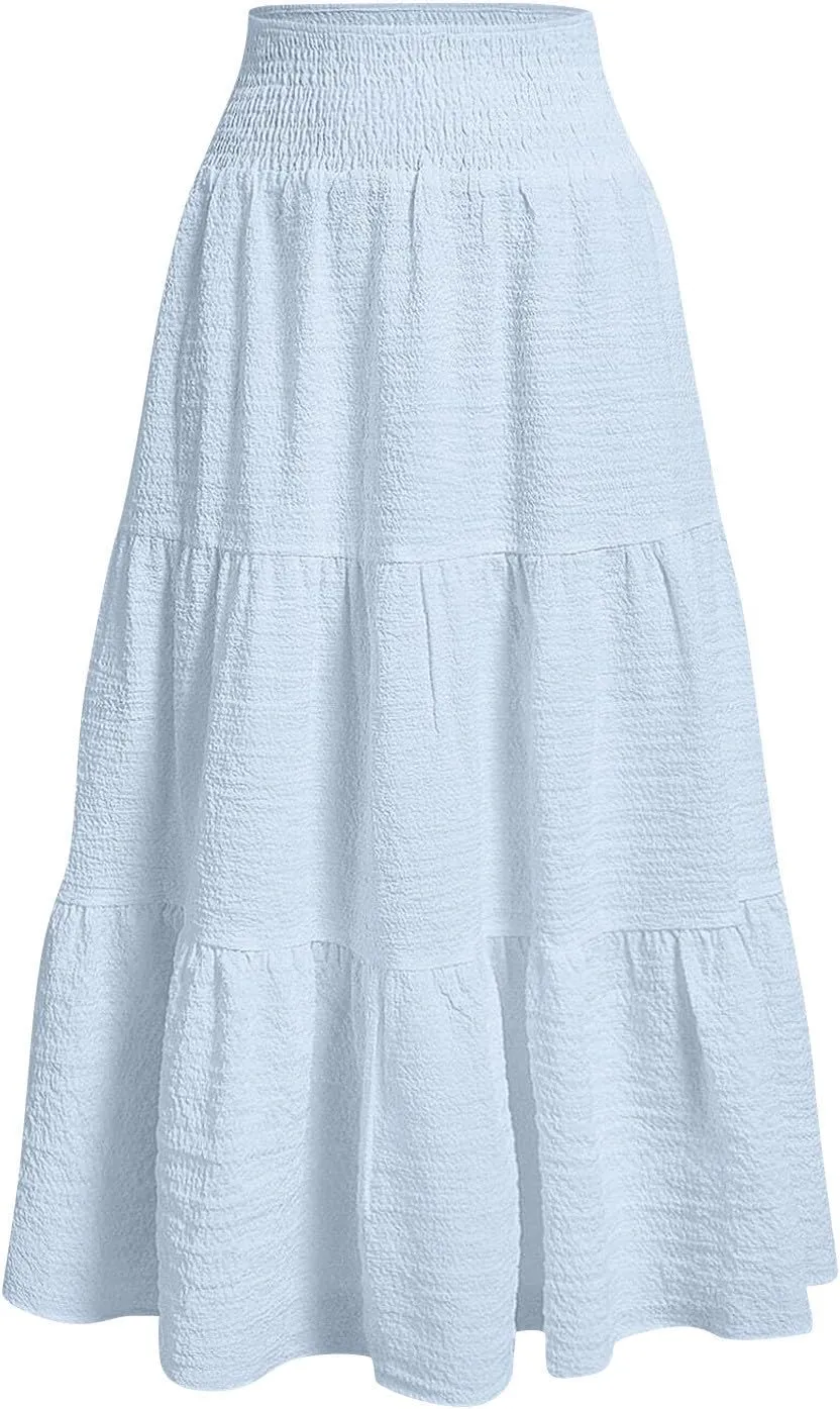 Summer Skirts for Women 2025 Vacation Elastic High Waisted Linen Maxi Skirt Casual Summer Beach Cover Up Skirts