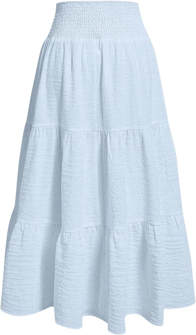 Summer Skirts for Women 2025 Vacation Elastic High Waisted Linen Maxi Skirt Casual Summer Beach Cover Up Skirts