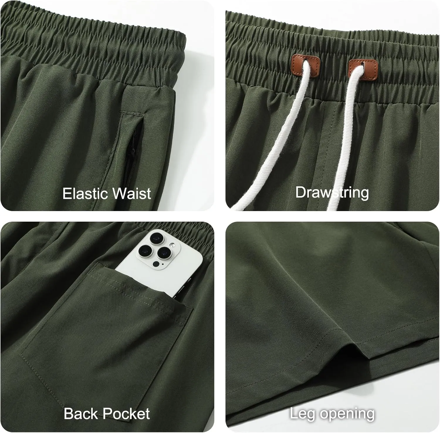 Surenow Mens Casual Shorts Running Gym Shorts Drawstring Elastic Waist Shorts Stretch Summer Beach Shorts with Zipper Pockets
