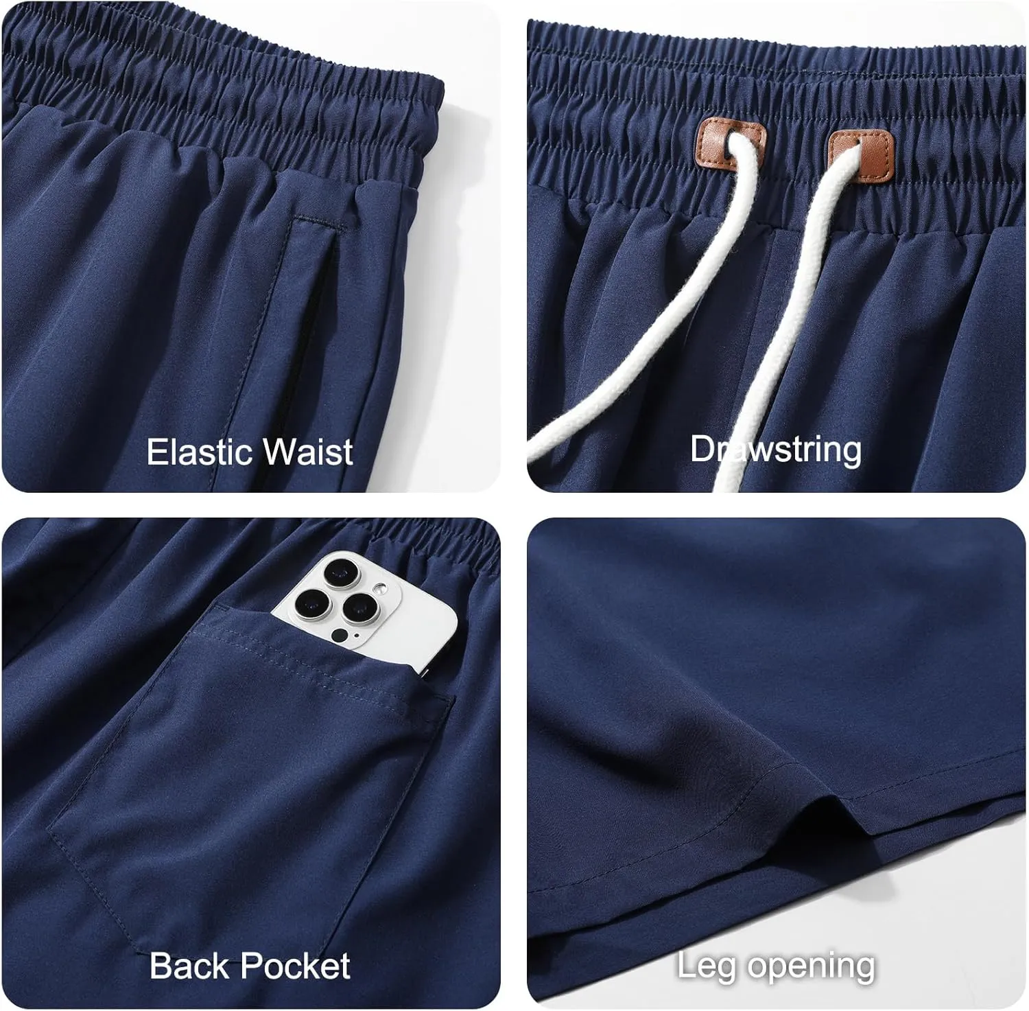 Surenow Mens Casual Shorts Running Gym Shorts Drawstring Elastic Waist Shorts Stretch Summer Beach Shorts with Zipper Pockets