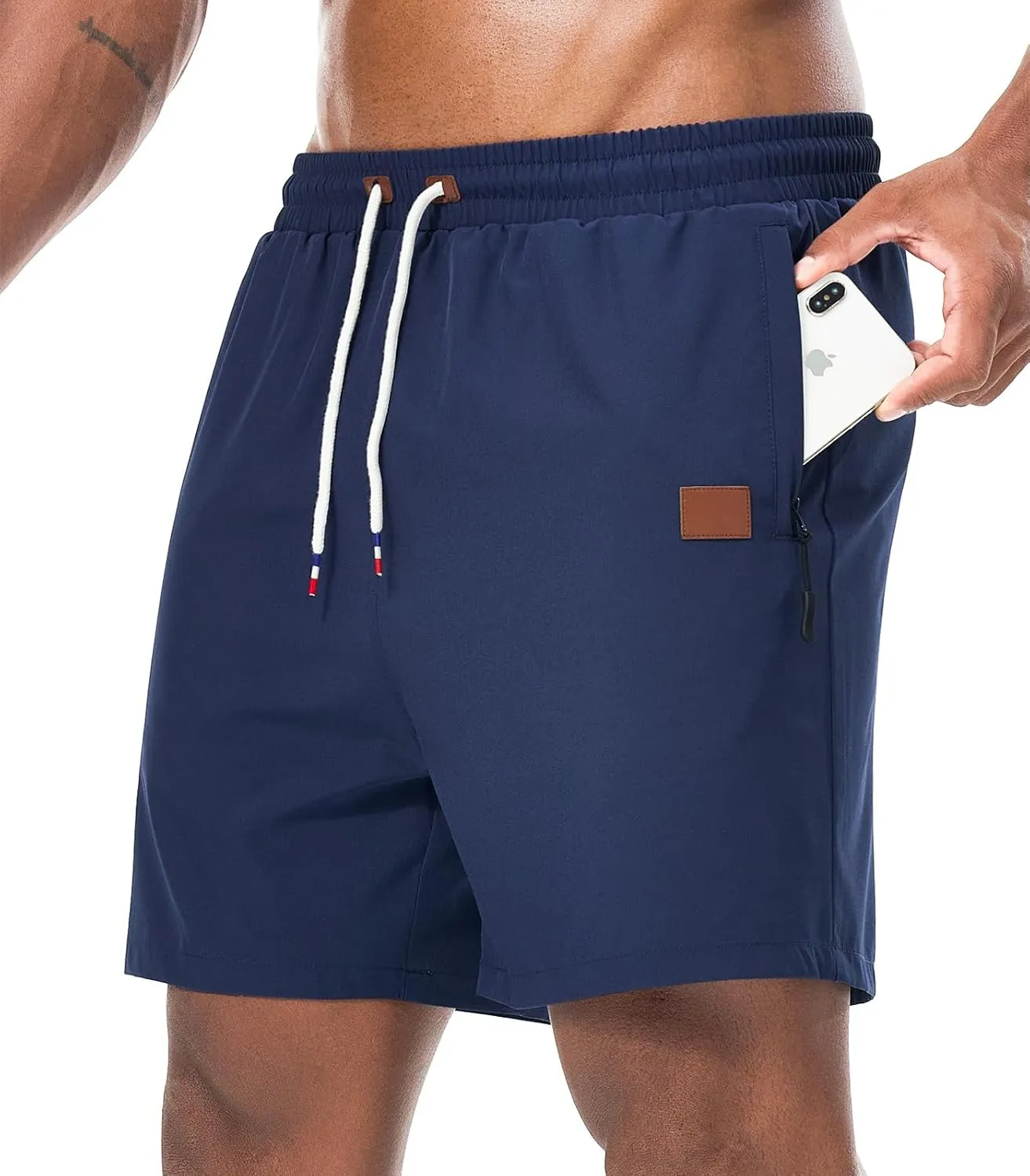 Surenow Mens Casual Shorts Running Gym Shorts Drawstring Elastic Waist Shorts Stretch Summer Beach Shorts with Zipper Pockets