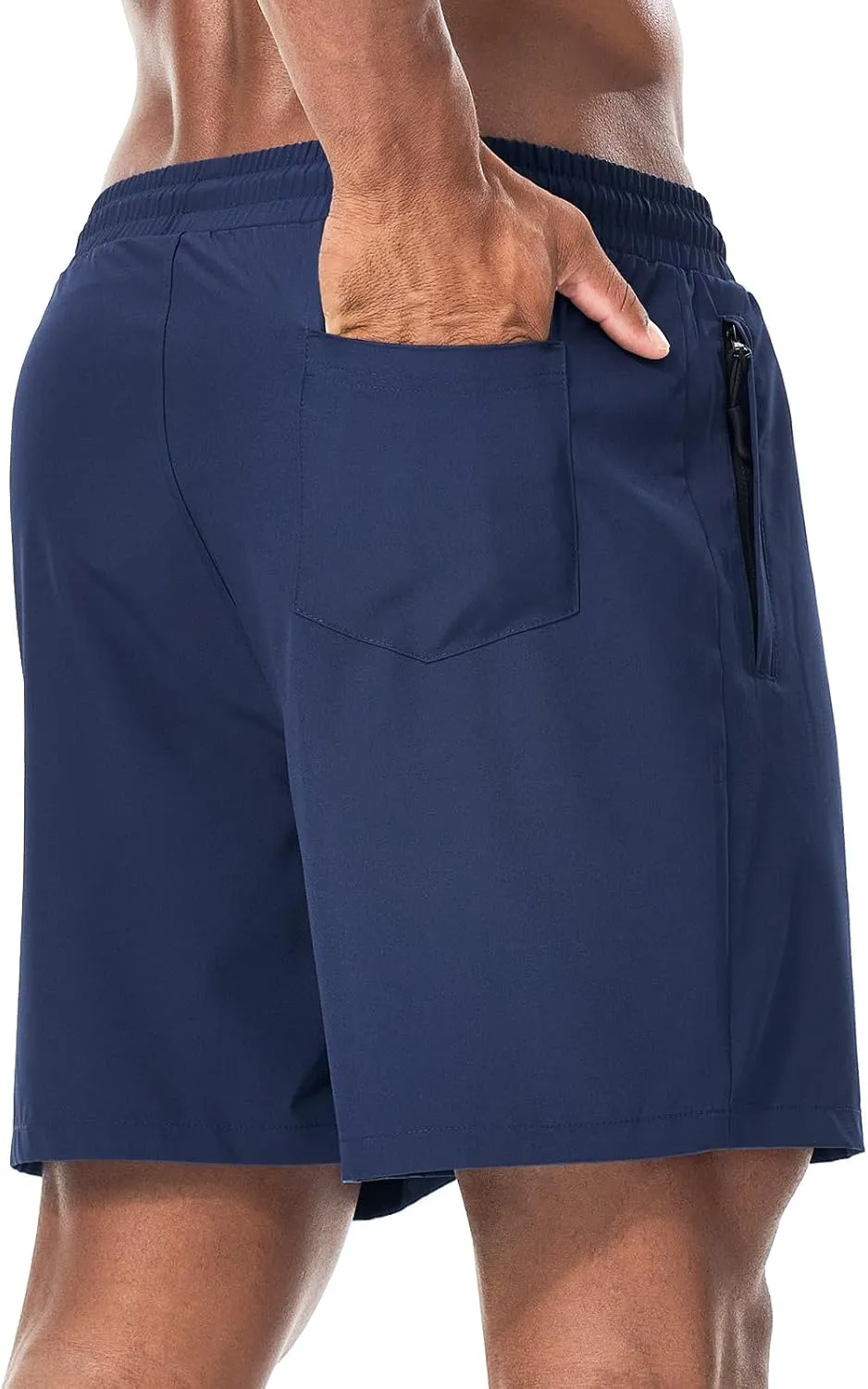 Surenow Mens Casual Shorts Running Gym Shorts Drawstring Elastic Waist Shorts Stretch Summer Beach Shorts with Zipper Pockets