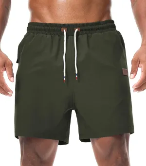 Surenow Mens Casual Shorts Running Gym Shorts Drawstring Elastic Waist Shorts Stretch Summer Beach Shorts with Zipper Pockets