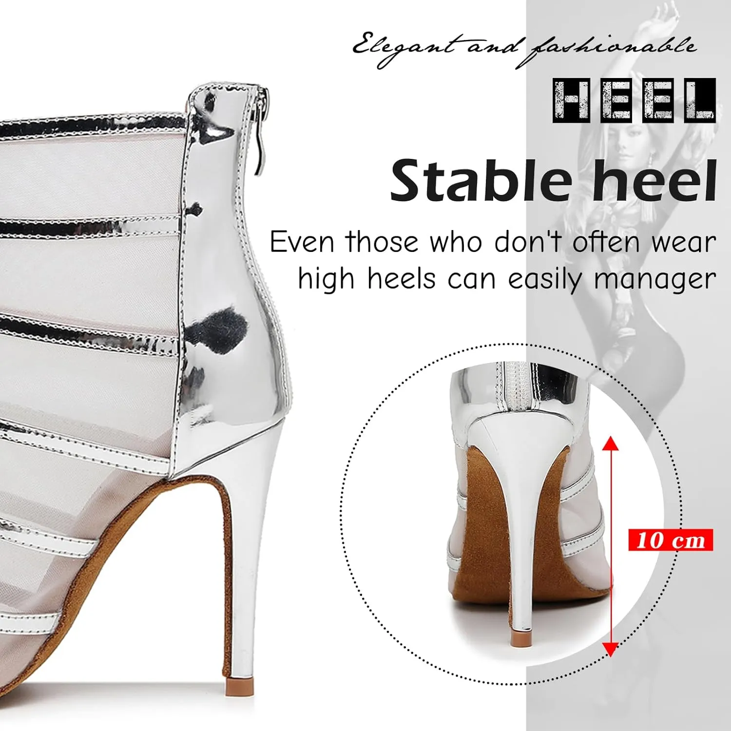 SWDZM Women Peep Toe Dance Booties Mesh Latin Ballroom High Ankle Dance Shoes