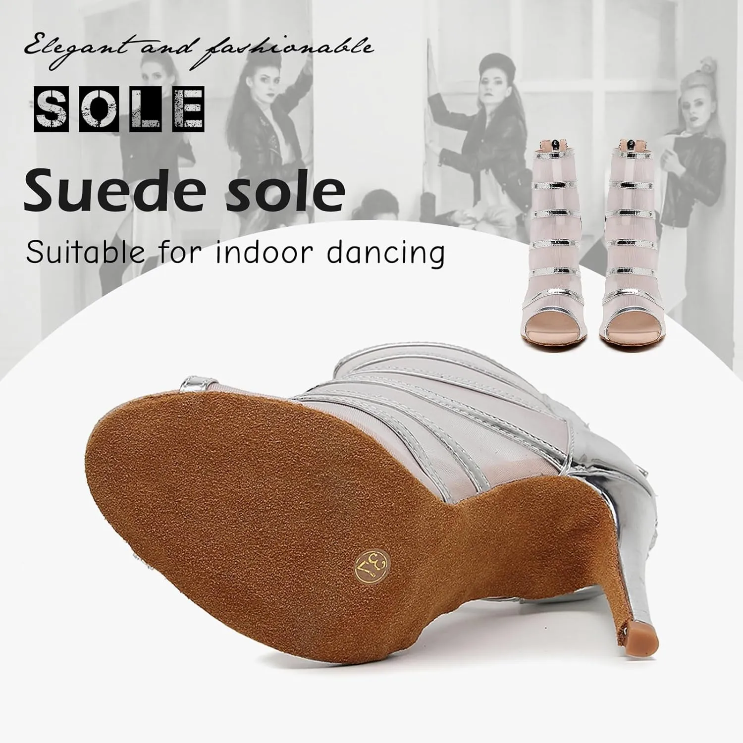 SWDZM Women Peep Toe Dance Booties Mesh Latin Ballroom High Ankle Dance Shoes