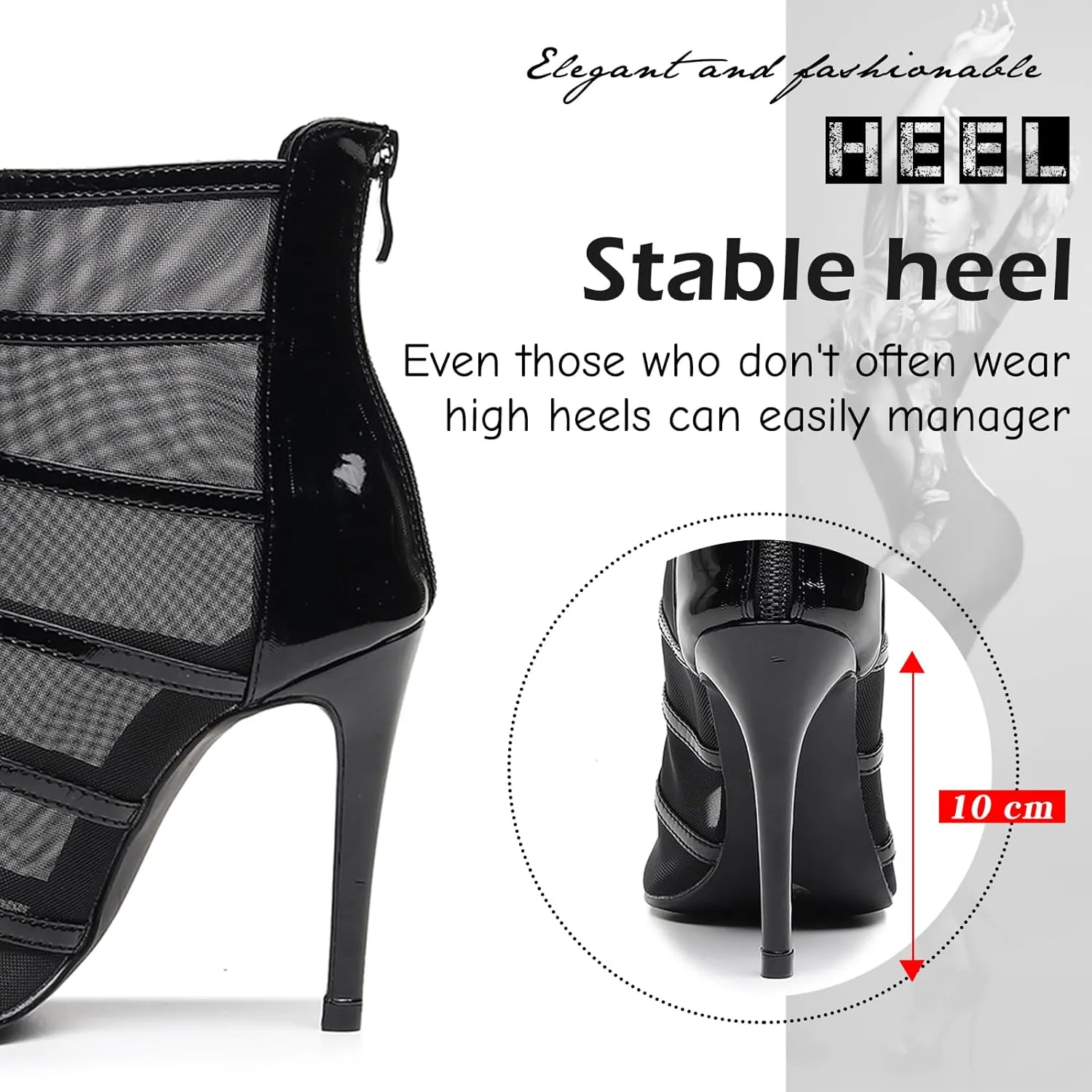 SWDZM Women Peep Toe Dance Booties Mesh Latin Ballroom High Ankle Dance Shoes