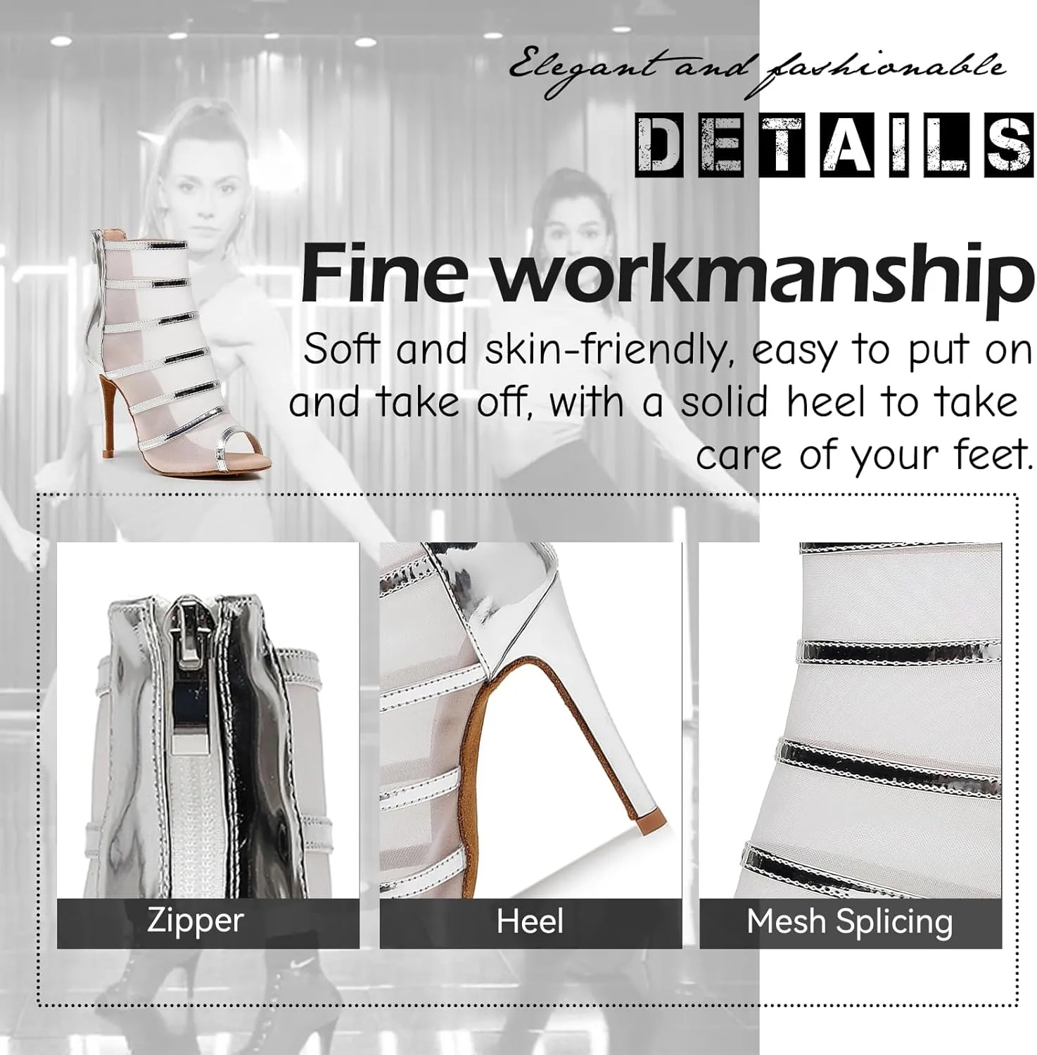 SWDZM Women Peep Toe Dance Booties Mesh Latin Ballroom High Ankle Dance Shoes