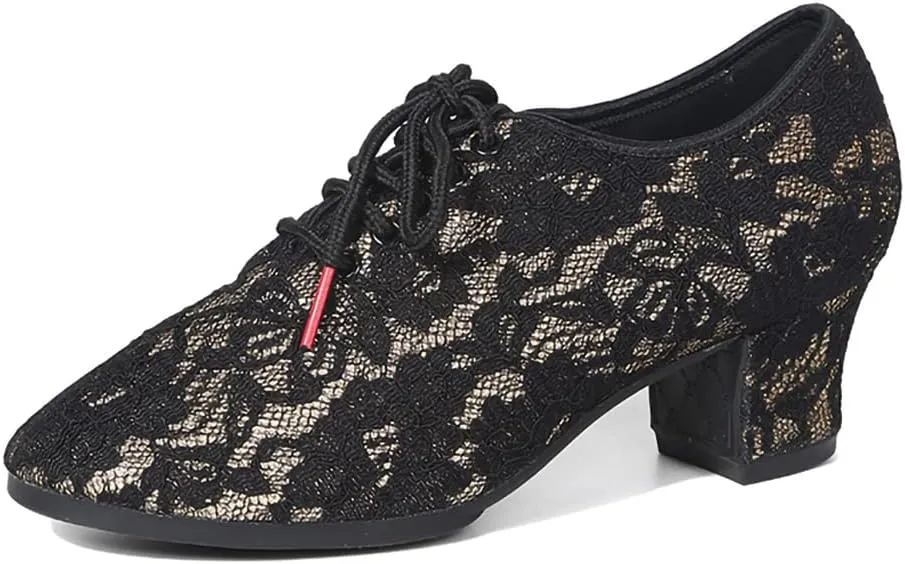 SWDZM Women's Ballroom Dance Shoes Lace-up Closed Toe Latin Modern Sala Performance Dance Practice Teaching Shoes,Model WDL-K1