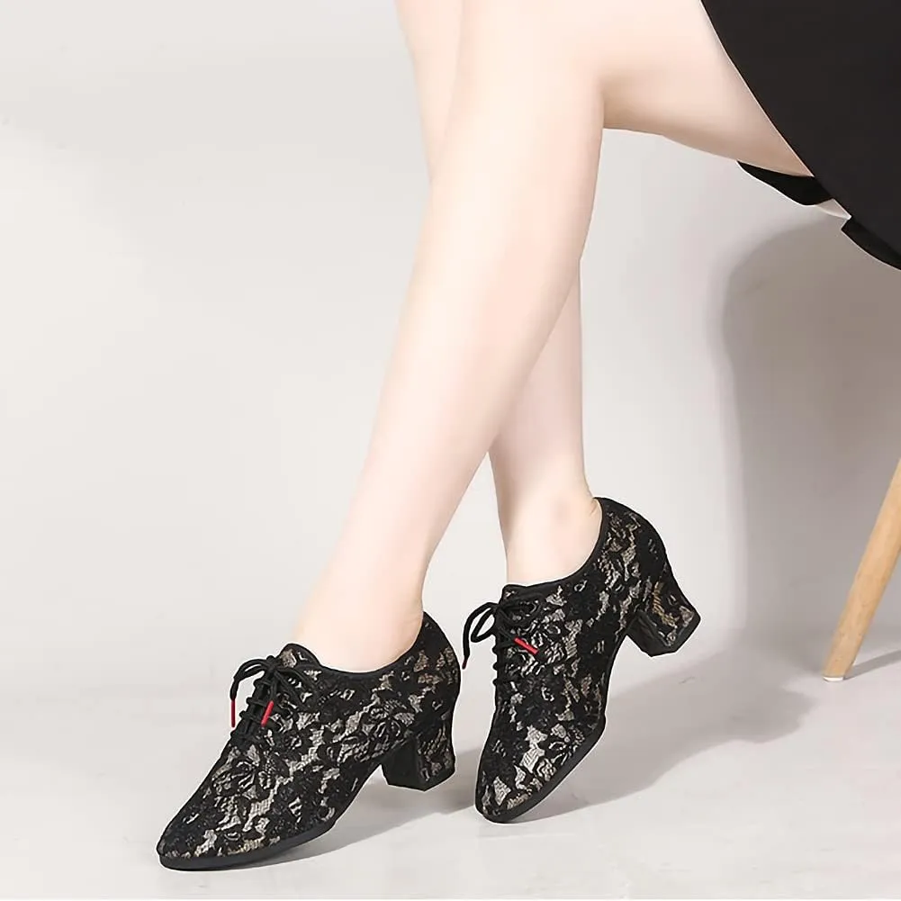 SWDZM Women's Ballroom Dance Shoes Lace-up Closed Toe Latin Modern Sala Performance Dance Practice Teaching Shoes,Model WDL-K1