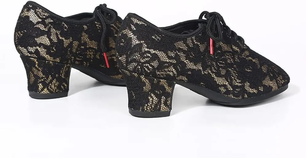 SWDZM Women's Ballroom Dance Shoes Lace-up Closed Toe Latin Modern Sala Performance Dance Practice Teaching Shoes,Model WDL-K1